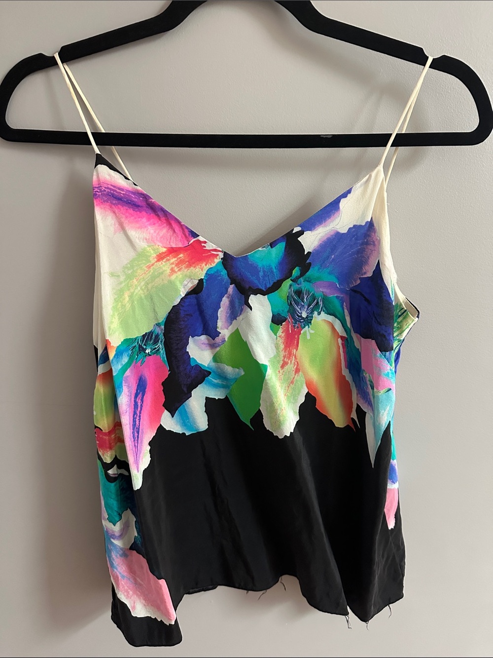 Amanda Uprichard Black Tank with Multicolor Watercolor Floral Print